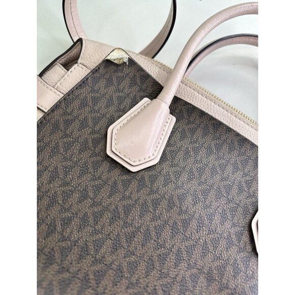 Michael Kors Mercer Medium Duffel Satchel Light Pink Stripe Leather Bag - Picture 7 of 11
